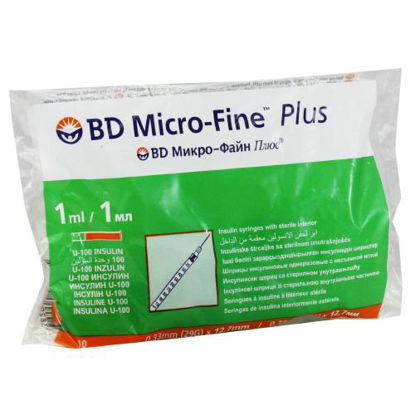 Світлина Шприц ін’єкційний інсуліновий стерильний BD Micro-Fine Plus (БД Мікро-Файн Плюс ) 1 мл Інсулін U-100 (Ю-100) + голка 0.33 мм х 12.7 мм 10 штук